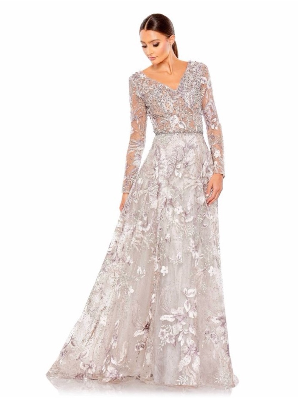 Mac Duggal 20214 Long Sleeve Formal Evening Dress in Vintage Lilac size 8 - Picture 10 of 12